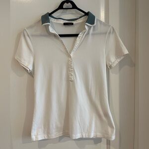 Peserico White Button Down Shirt with Green Collar, size 42 (US 6)